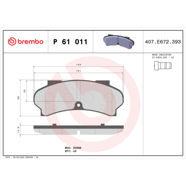 4 Plaquettes De Frein Brembo P61011