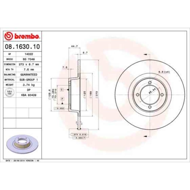 2 Disques De Frein Brembo 08.1630.10