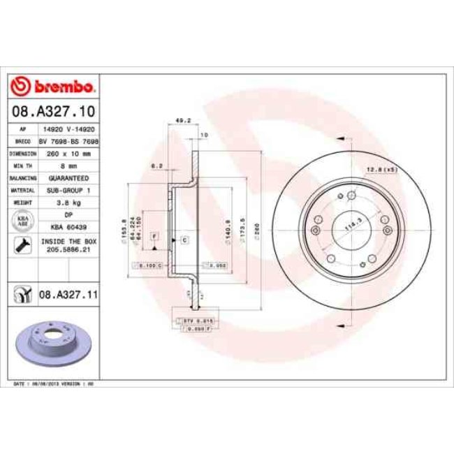 2 Disques De Frein Brembo Vernis Uv 08.a327.11