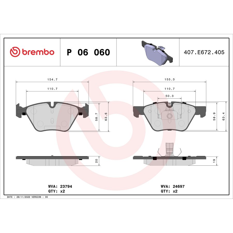 4 Plaquettes De Frein Brembo P06060