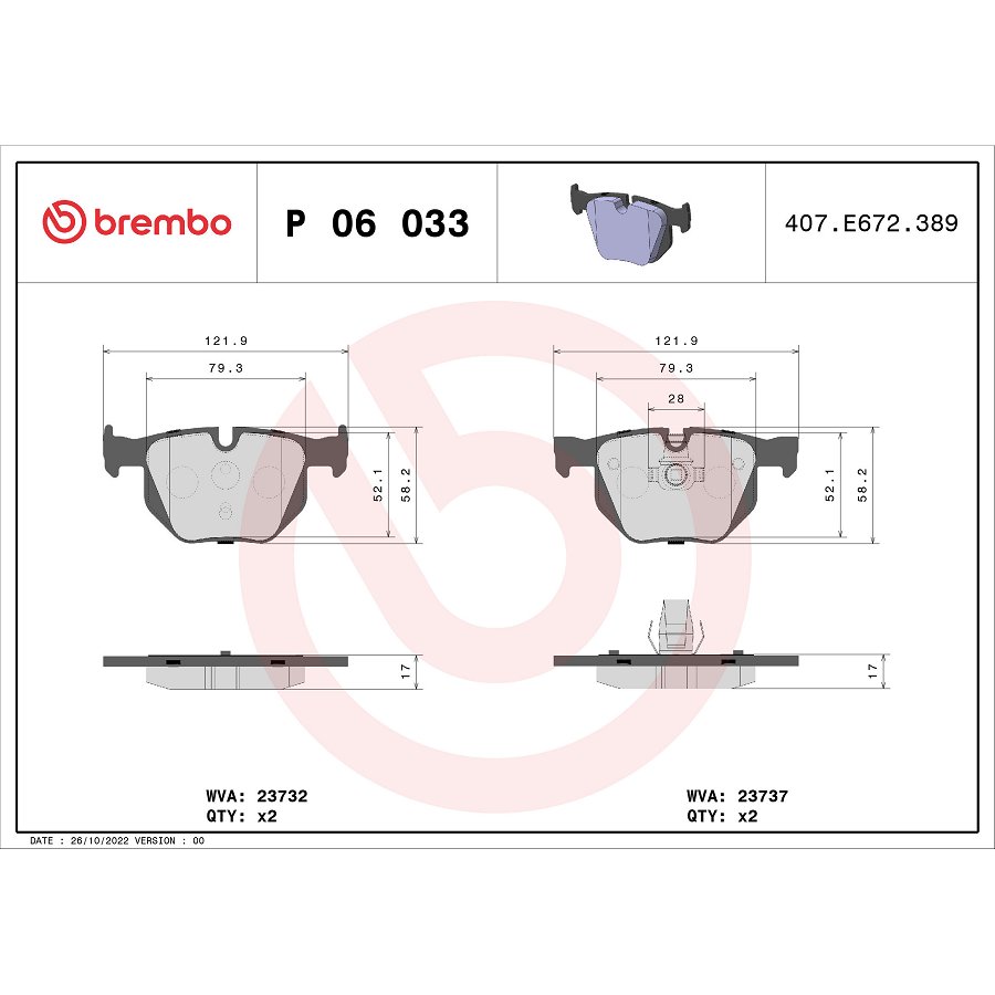 4 Plaquettes De Frein Brembo P06033