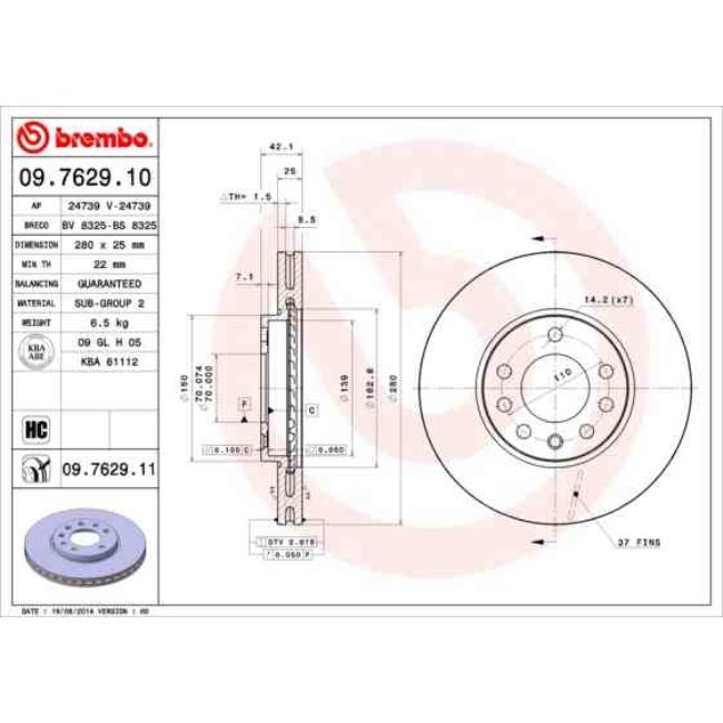 2 Disques De Frein Brembo Vernis Uv 09.7629.11