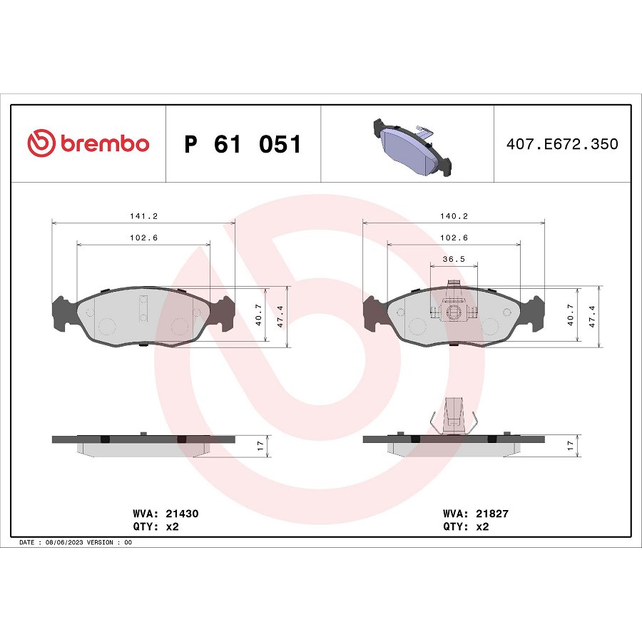 4 Plaquettes De Frein Brembo P61051