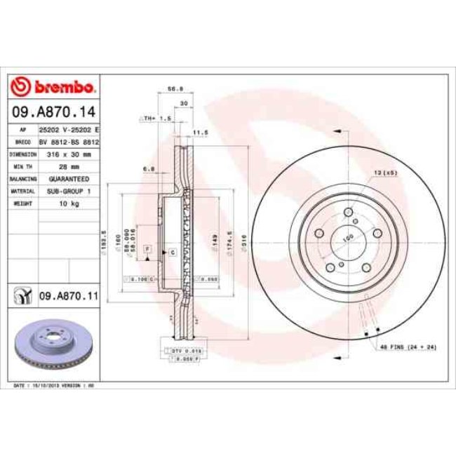 1 Disque De Frein Brembo Vernis Uv 09.a870.11