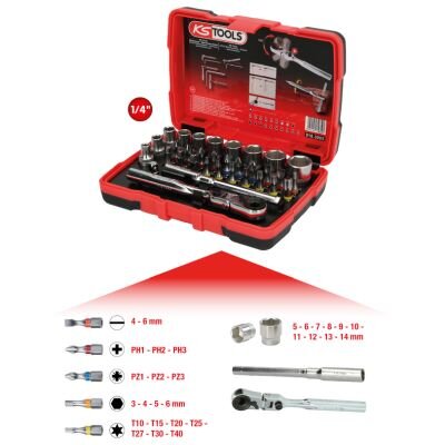 Coffret D'embouts De Vissage Et Douilles 918.3005 Carré 1/4'' Ks Tools 33 Pièces
