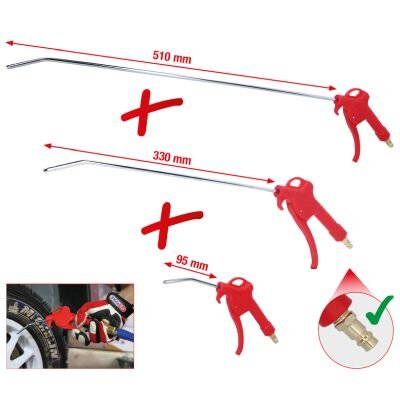 Jeu De 3 Soufflettes Ks Tools Avec Buse 95 Mm - 330 Mm - 510 Mm - Raccord 1/4''