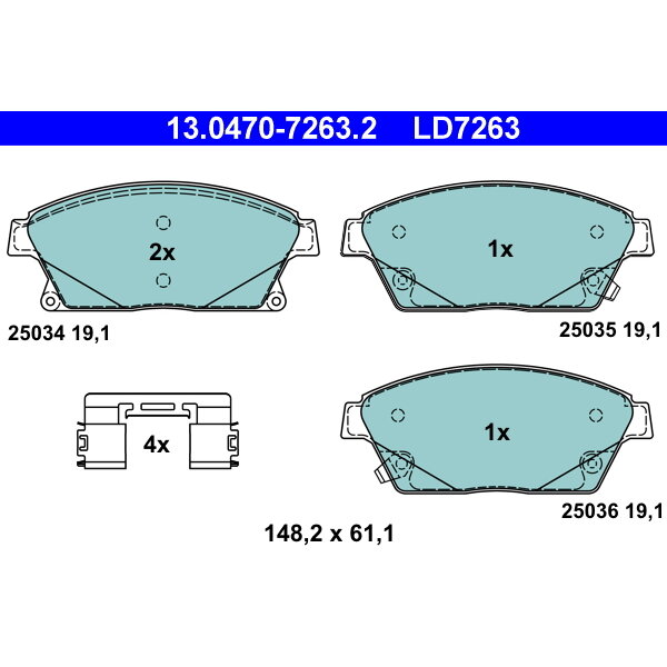 4 Plaquettes De Frein Ate 13-0470-7263-2-02