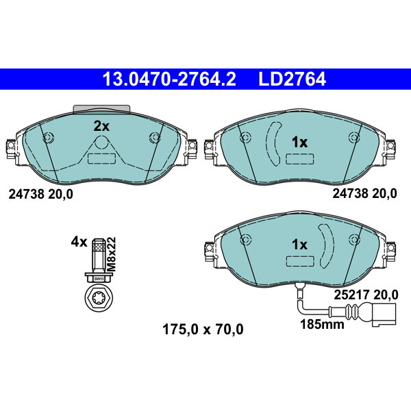 4 Plaquettes De Frein Ate 13-0470-2764-2-02