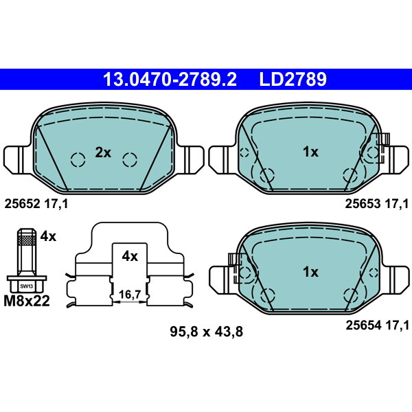 4 Plaquettes De Frein Ate 13-0470-2789-2-02
