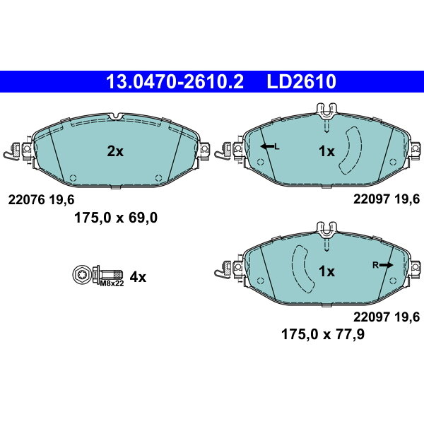 4 Plaquettes De Frein Ate 13-0470-2610-2-02