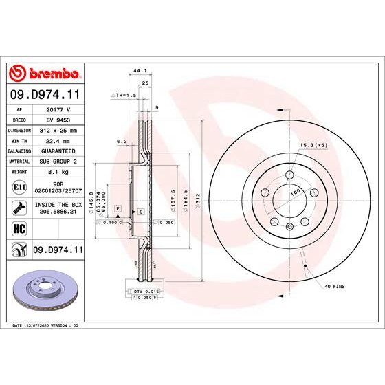 2 Disques De Frein Brembo 09.d974.11