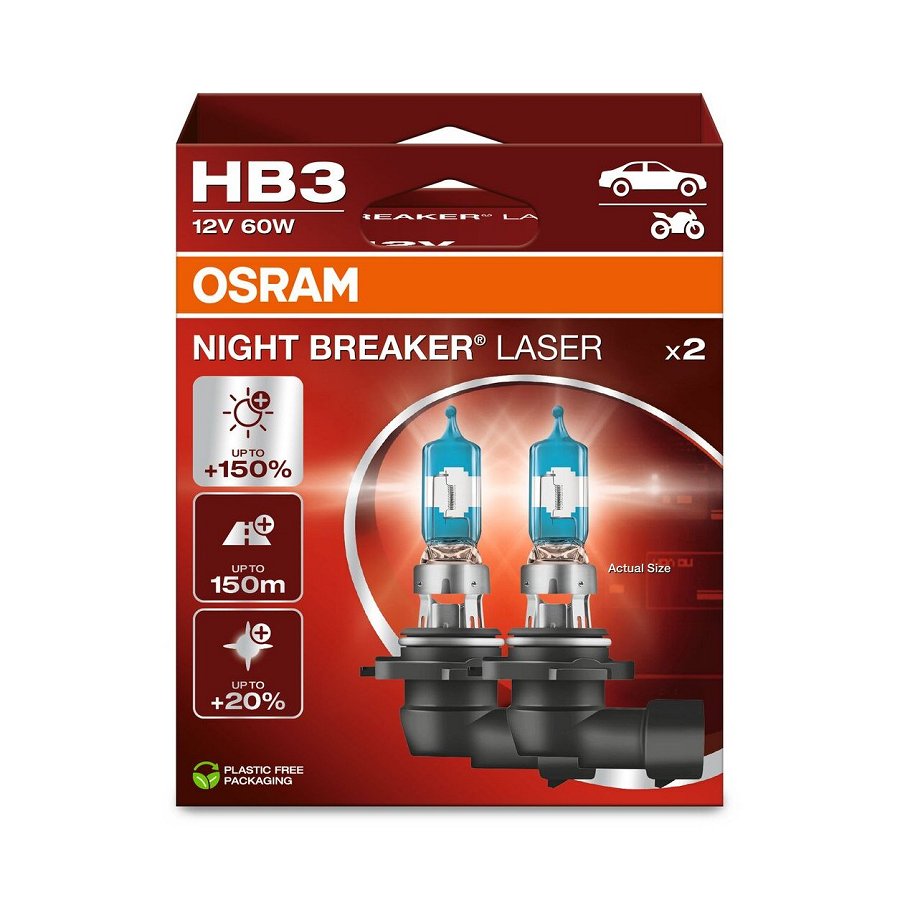 2 Ampoules Hb3 Osram Night Breaker Laser +150%