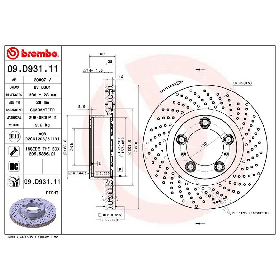 1 Disque De Frein Brembo 09.d931.11