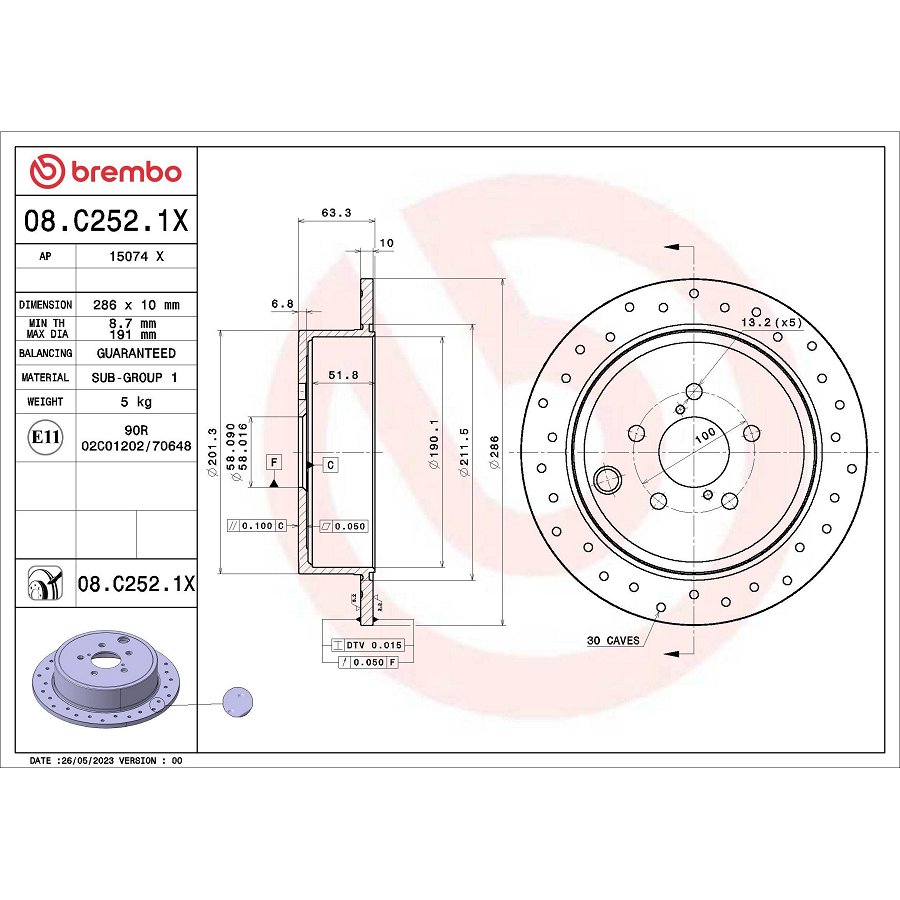 2 Disques De Frein Brembo 08.c252.1x Xtra
