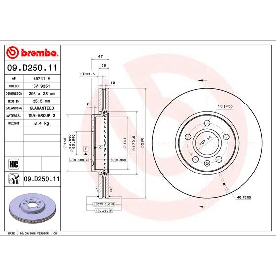 1 Disque De Frein Brembo 09.d250.11