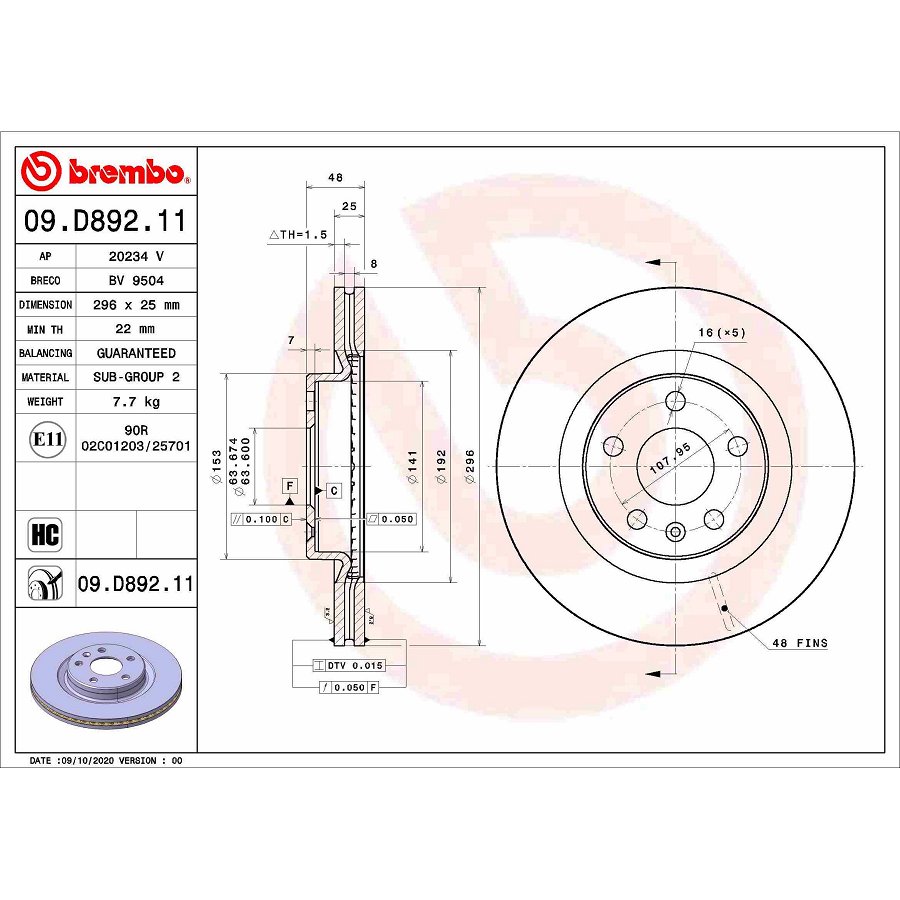 2 Disques De Frein Brembo 09.d892.11