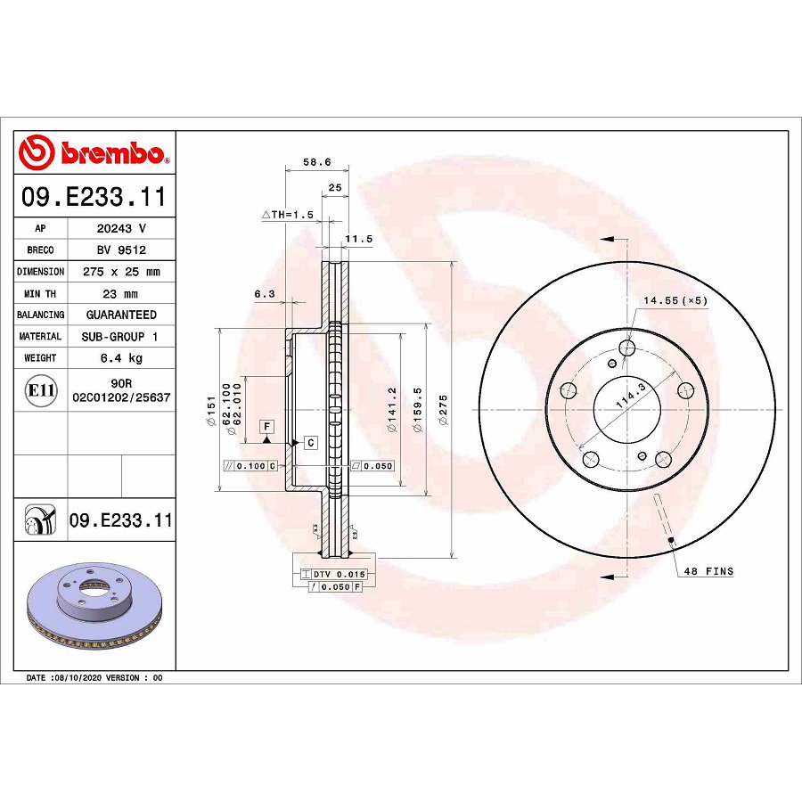 2 Disques De Frein Brembo 09.e233.11