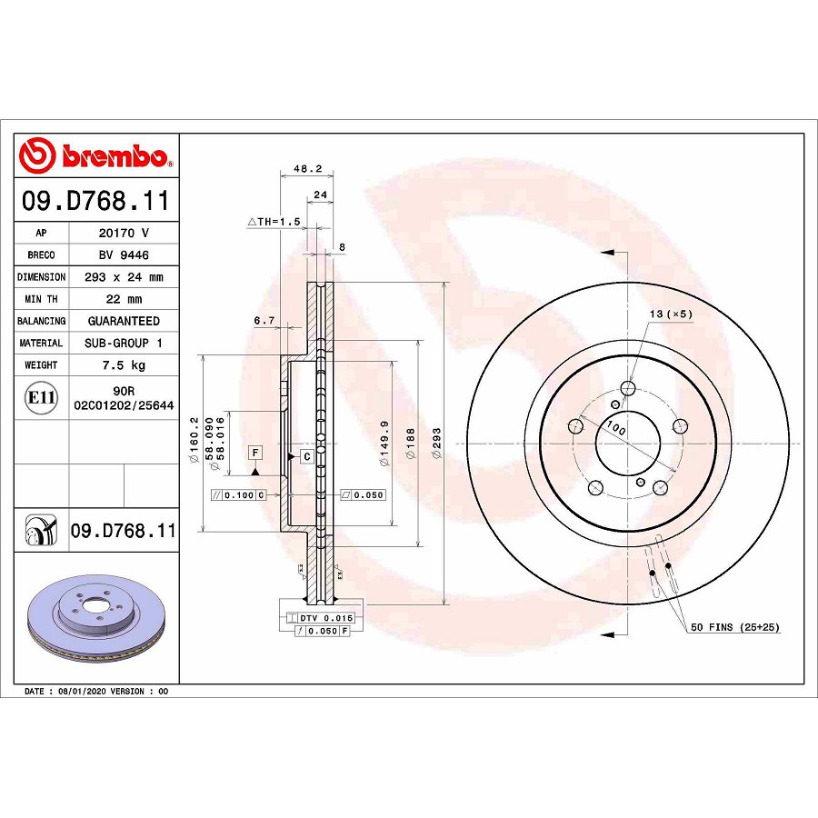 2 Disques De Freins Brembo 09.d768.11