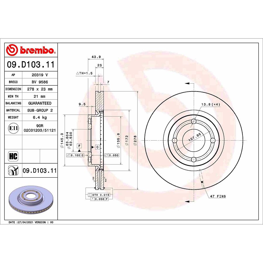 2 Disques De Freins Brembo 09.d103.11