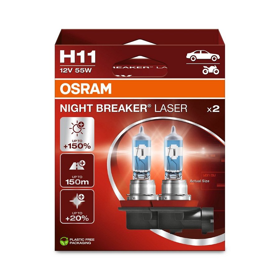 2 Ampoules H11 Osram Night Breaker Laser +150%
