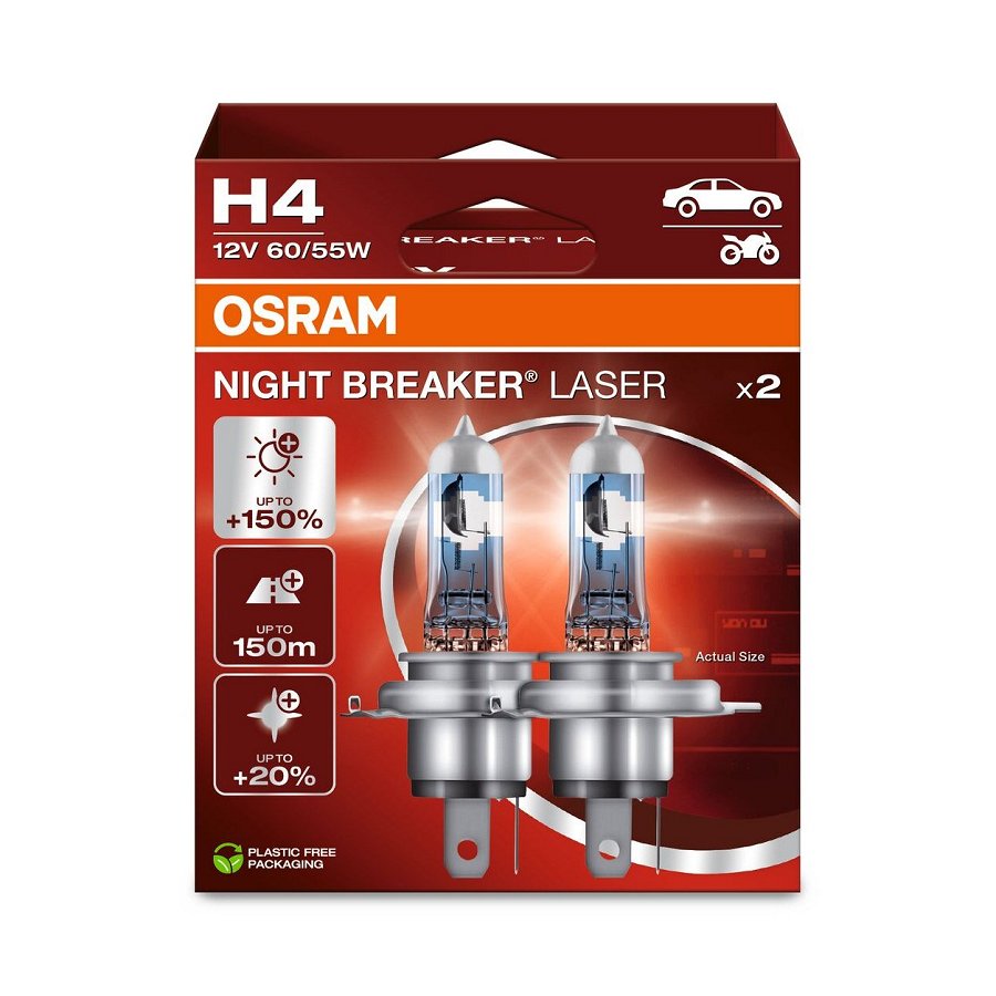 2 Ampoules H4 Osram Night Breaker Laser +150%