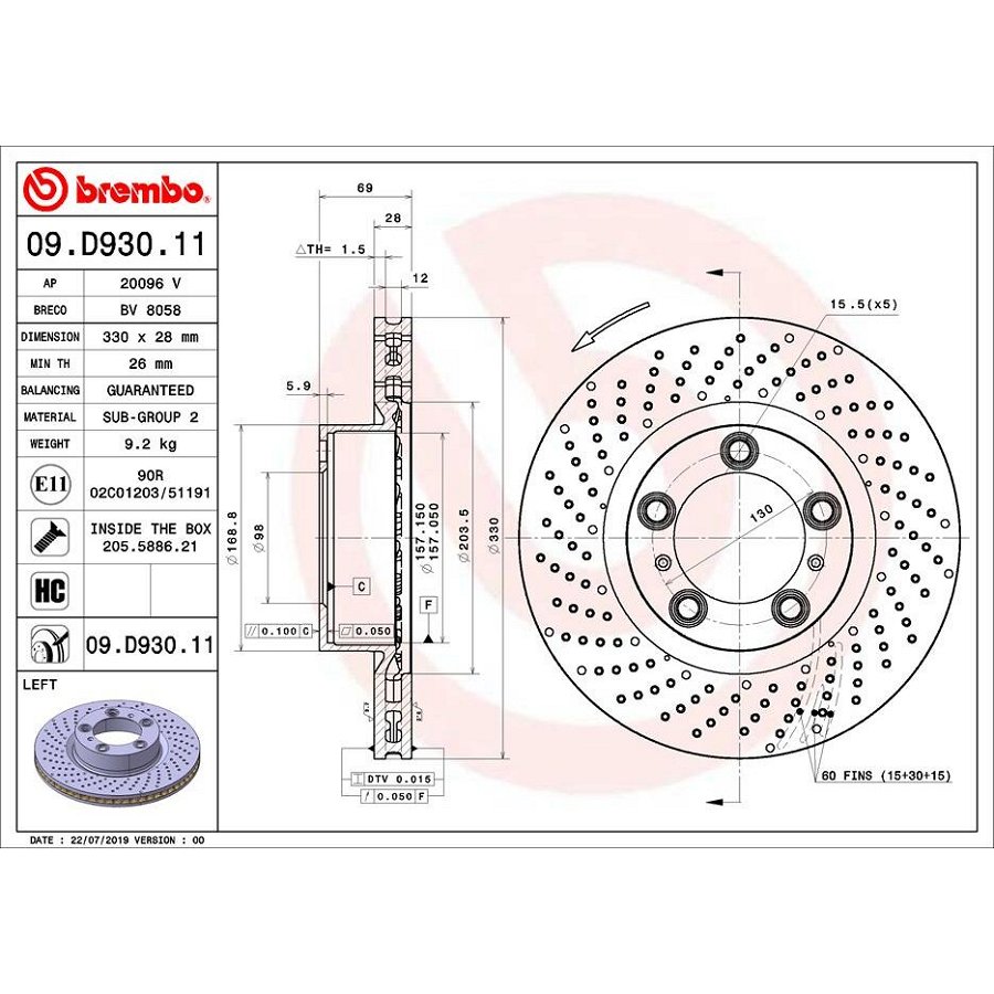 1 Disque De Frein Brembo 09.d930.11