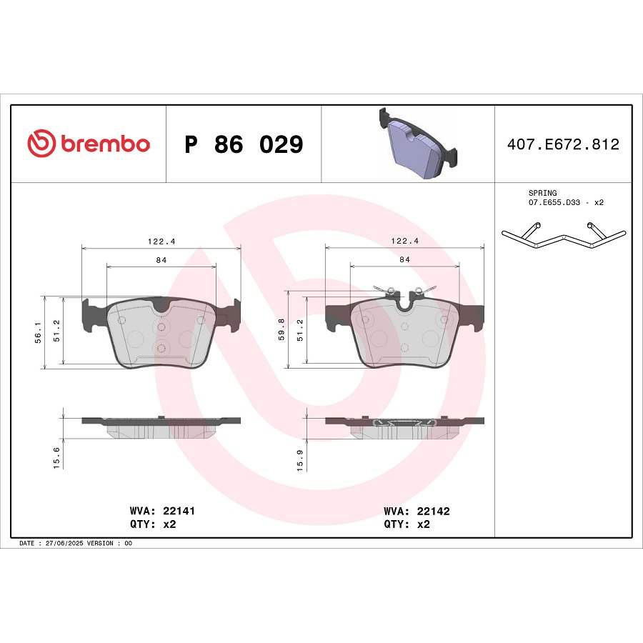 4 Plaquettes De Frein Brembo P 86 029