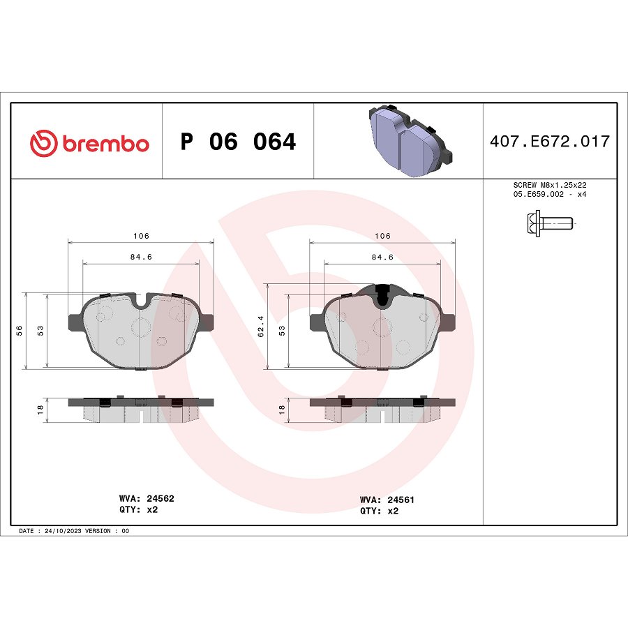 4 Plaquettes De Frein Brembo P06064