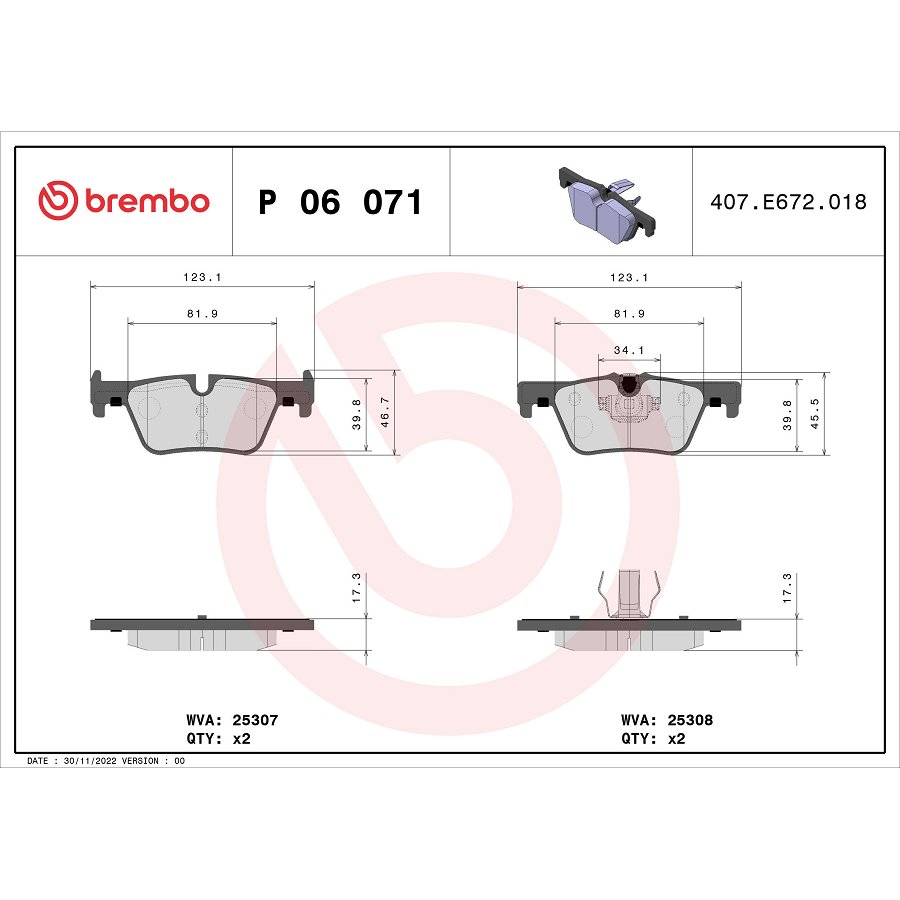 4 Plaquettes De Frein Brembo P06071