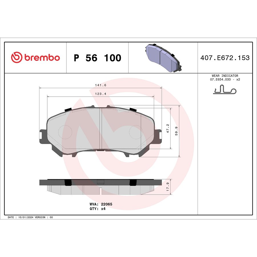 4 Plaquettes De Frein Brembo P 56 100
