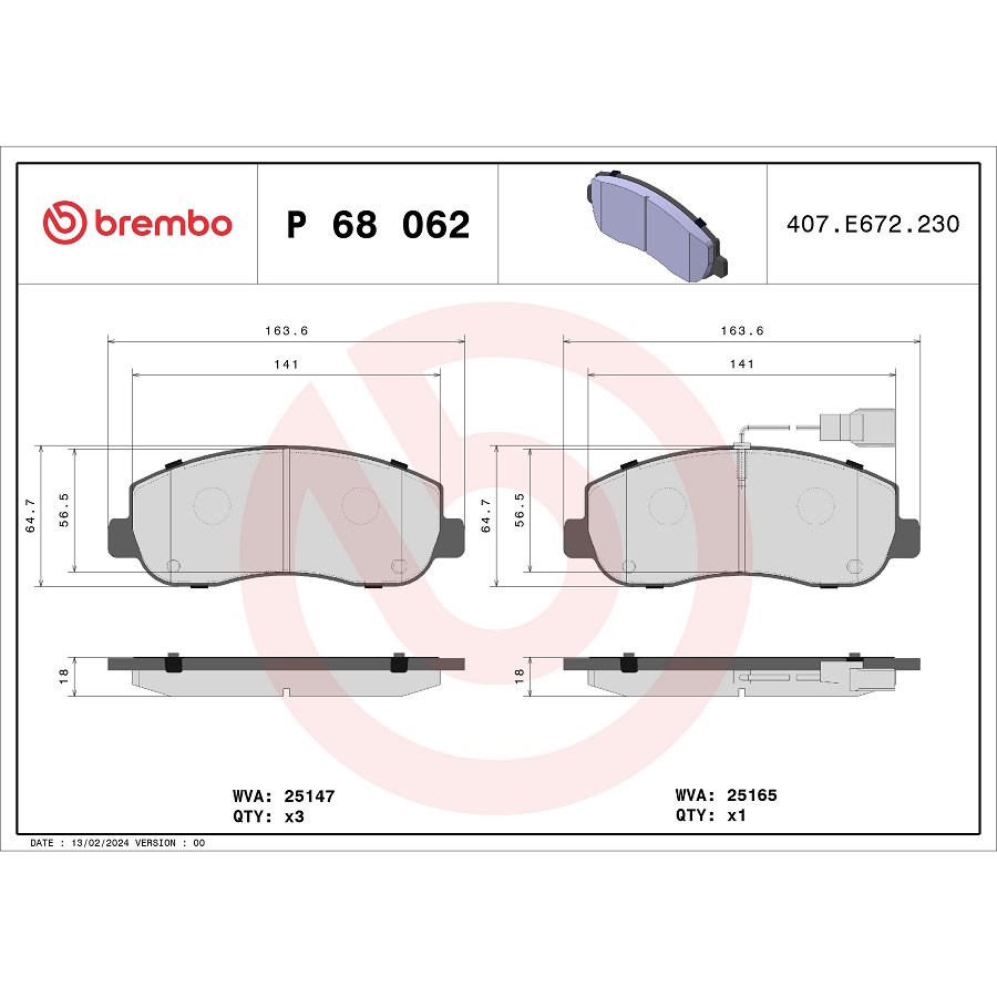 4 Plaquettes De Frein Brembo P68062