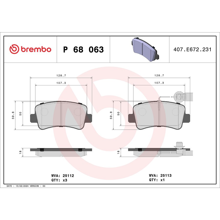 4 Plaquettes De Frein Brembo P68063