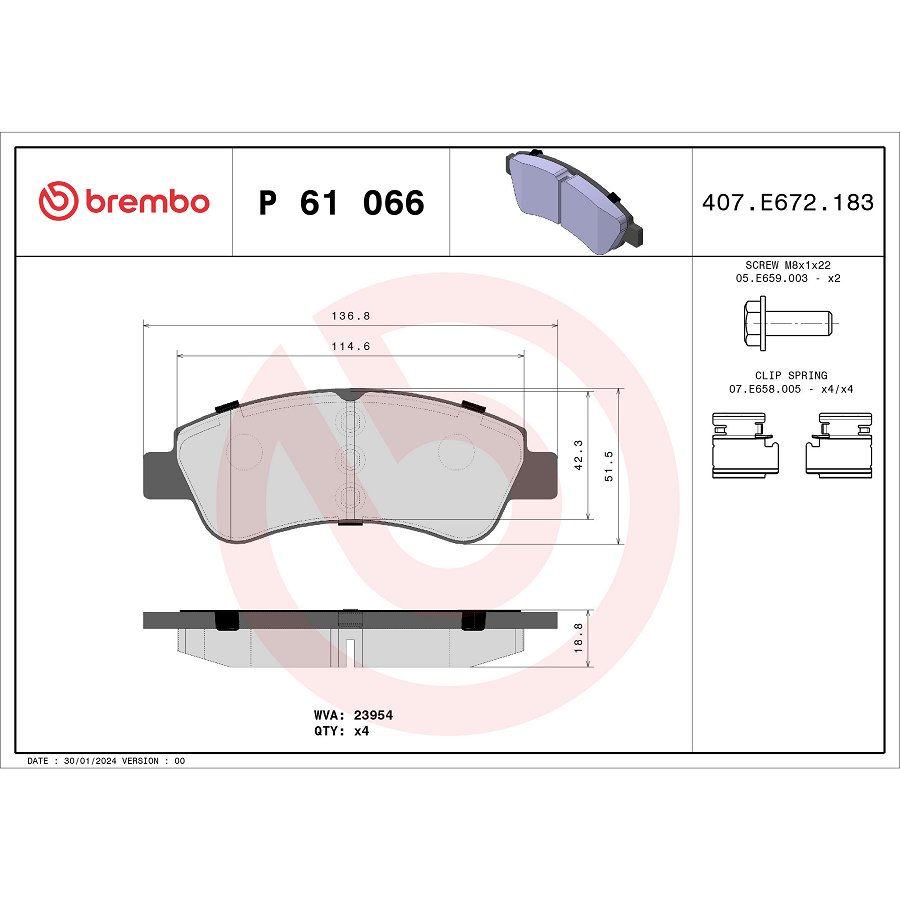 4 Plaquettes De Frein Brembo P61066