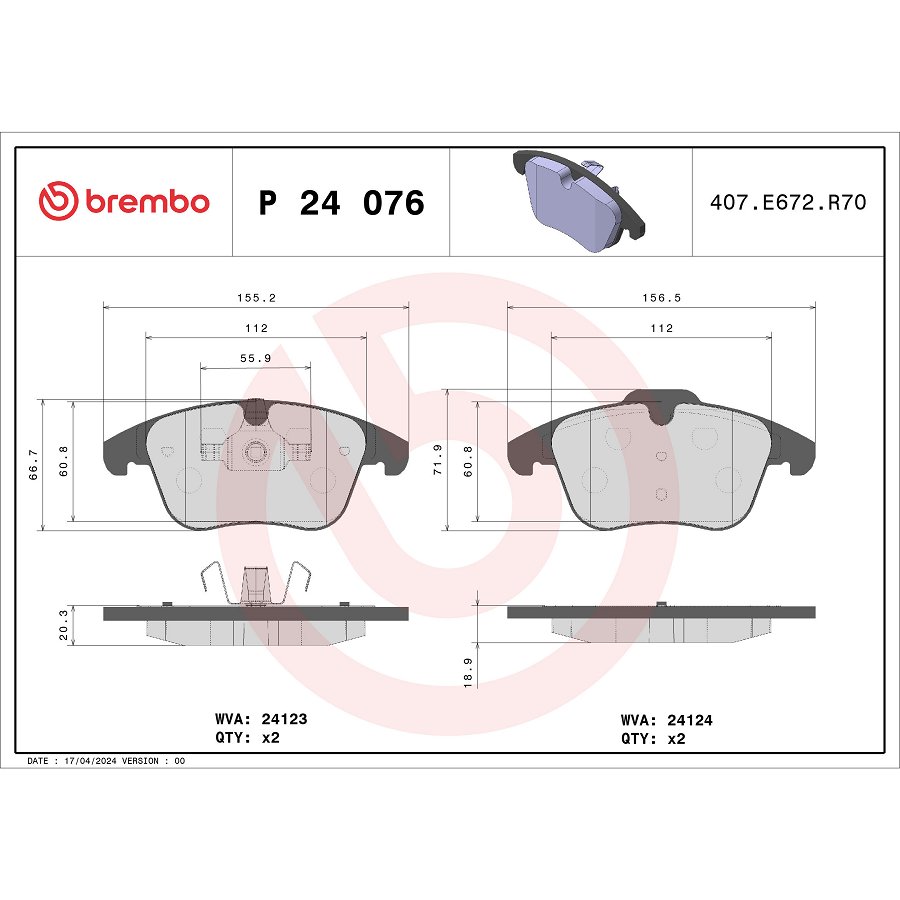 4 Plaquettes De Frein Brembo P24076