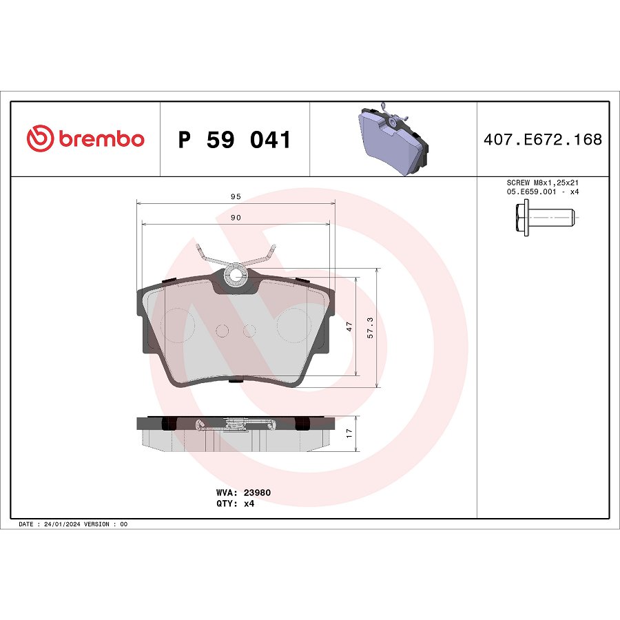 4 Plaquettes De Frein Brembo P59041